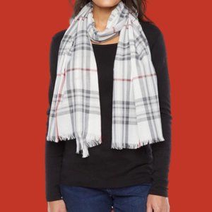 Lightweight Ivory Plaid Scarf.